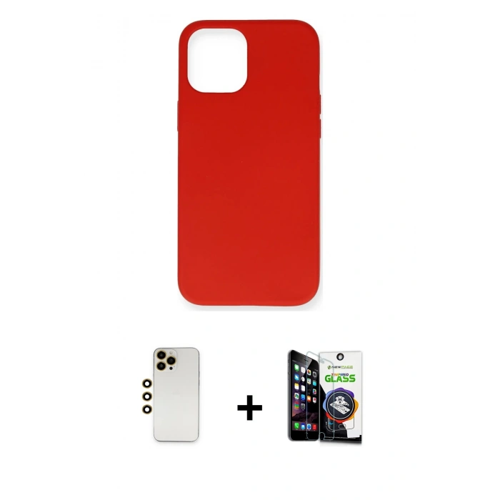 MARSİLYAN™- iPhone 12 Pro Max Kılıf Ahenk Serisi - Şeffaf Temperli Cam Ekran Koruyucu + Shine Kamera Lens - GD