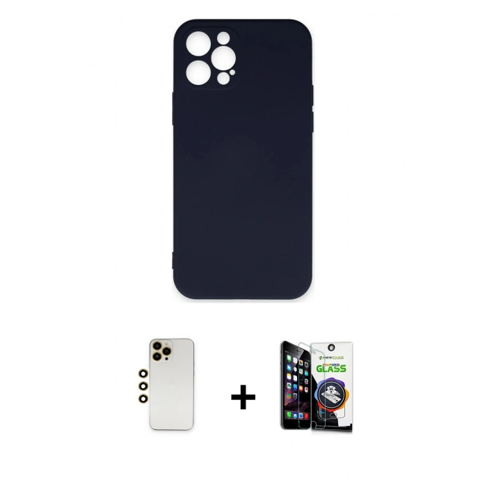 MARSİLYAN™- iPhone 12 Pro Max Kılıf Ahenk Serisi - Şeffaf Temperli Cam Ekran Koruyucu + Shine Kamera Lens - GD