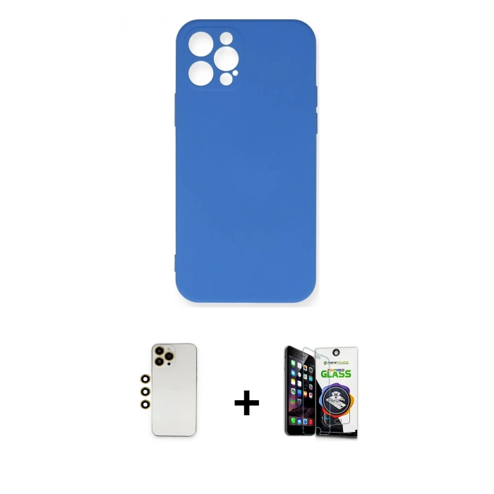 MARSİLYAN™- iPhone 12 Pro Max Kılıf Ahenk Serisi - Şeffaf Temperli Cam Ekran Koruyucu + Shine Kamera Lens - GD