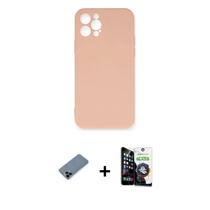 MARSİLYAN™- iPhone 12 Pro Max Kılıf Ahenk Serisi - Şeffaf Temperli Cam Ekran Koruyucu + Siyah Shine Kamera Lens Koruma Cam