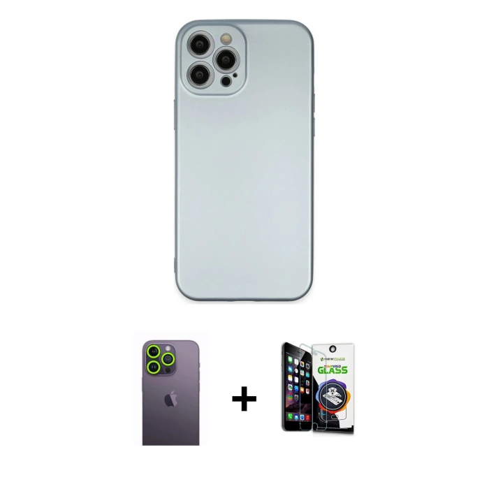 MARSİLYAN™- iPhone 12 Pro Max Kılıf Ahenk Serisi - Şeffaf Temperli Cam Ekran Koruyucu + Neon Fosforlu Kamera Lens - YL