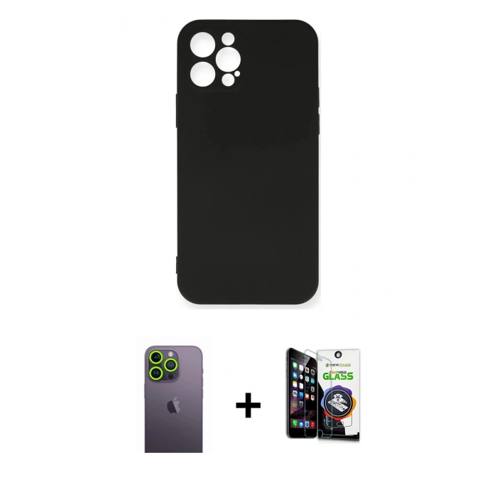 MARSİLYAN™- iPhone 12 Pro Max Kılıf Ahenk Serisi - Şeffaf Temperli Cam Ekran Koruyucu + Neon Fosforlu Kamera Lens - YL