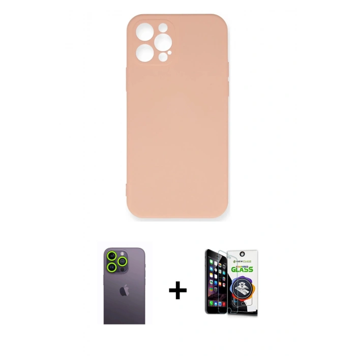 MARSİLYAN™- iPhone 12 Pro Max Kılıf Ahenk Serisi - Şeffaf Temperli Cam Ekran Koruyucu + Neon Fosforlu Kamera Lens - YL