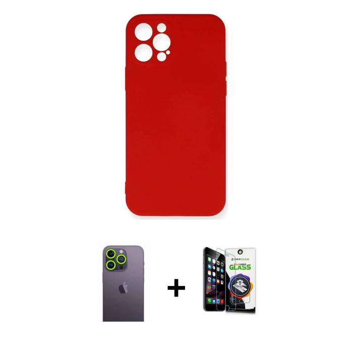 MARSİLYAN™- iPhone 12 Pro Max Kılıf Ahenk Serisi - Şeffaf Temperli Cam Ekran Koruyucu + Neon Fosforlu Kamera Lens - YL