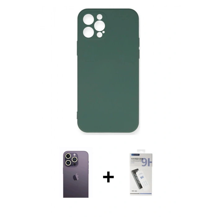 MARSİLYAN™- iPhone 12 Pro Max Kılıf Ahenk Serisi - Şeffaf Uv Polymer Nano Ekran Koruyucu + Neon Fosforlu Kamera Lens - BZ