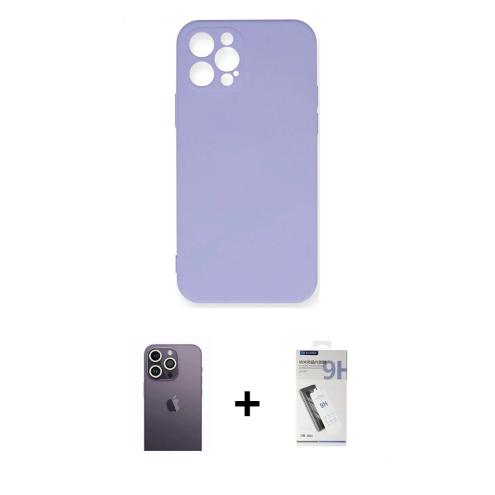 MARSİLYAN™- iPhone 12 Pro Max Kılıf Ahenk Serisi - Şeffaf Uv Polymer Nano Ekran Koruyucu + Neon Fosforlu Kamera Lens - BZ