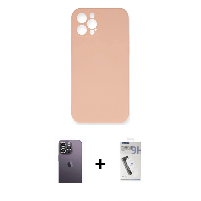 MARSİLYAN™- iPhone 12 Pro Max Kılıf Ahenk Serisi - Şeffaf Uv Polymer Nano Ekran Koruyucu + Neon Fosforlu Kamera Lens - BZ