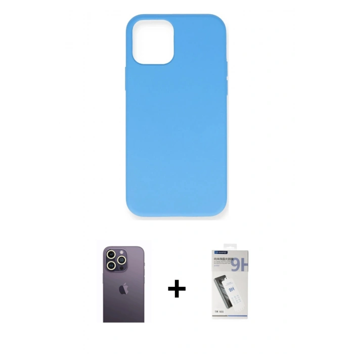 MARSİLYAN™- iPhone 12 Pro Max Kılıf Ahenk Serisi - Şeffaf Uv Polymer Nano Ekran Koruyucu + Neon Fosforlu Kamera Lens - BZ