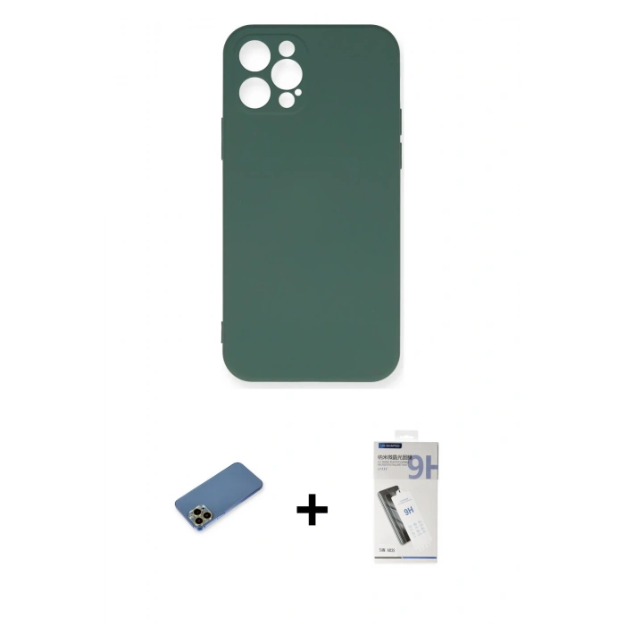 MARSİLYAN™- iPhone 12 Pro Max Kılıf Ahenk Serisi - Şeffaf Uv Polymer Nano Ekran Koruyucu + Shine Kamera Lens Koruma Cam - GD