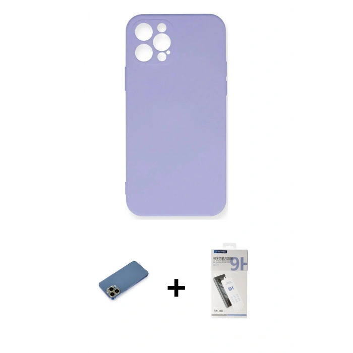 MARSİLYAN™- iPhone 12 Pro Max Kılıf Ahenk Serisi - Şeffaf Uv Polymer Nano Ekran Koruyucu + Shine Kamera Lens Koruma Cam - GD