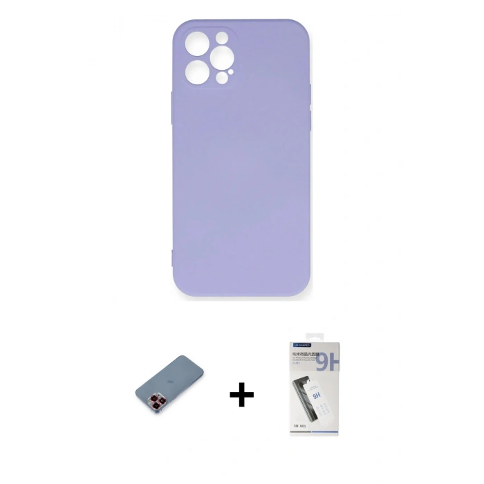 MARSİLYAN™- iPhone 12 Pro Max Kılıf Ahenk Serisi - Şeffaf Uv Polymer Nano Ekran Koruyucu + Kırmızı Metal Kamera Lens Koruma Cam
