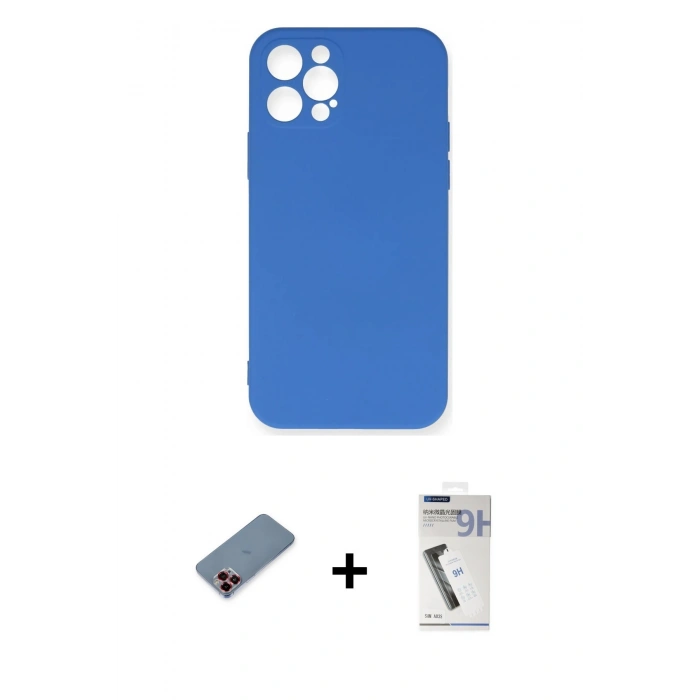 MARSİLYAN™- iPhone 12 Pro Max Kılıf Ahenk Serisi - Şeffaf Uv Polymer Nano Ekran Koruyucu + Kırmızı Metal Kamera Lens Koruma Cam