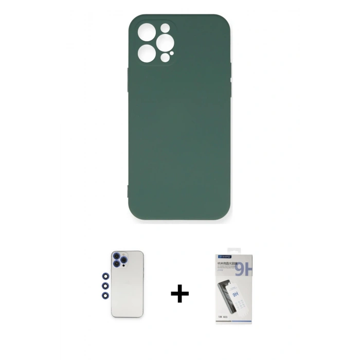 MARSİLYAN™- iPhone 12 Pro Max Kılıf Ahenk Serisi - Şeffaf Uv Polymer Nano Ekran Koruyucu + Shine Kamera Lens - LT