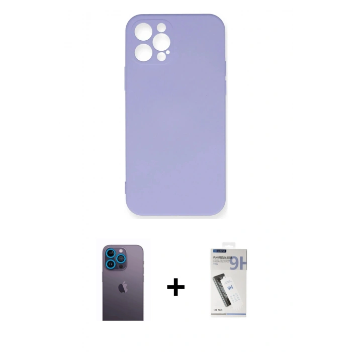 MARSİLYAN™- iPhone 12 Pro Max Kılıf Ahenk Serisi - Şeffaf Uv Polymer Nano Ekran Koruyucu + Neon Fosforlu Kamera Lens - MI