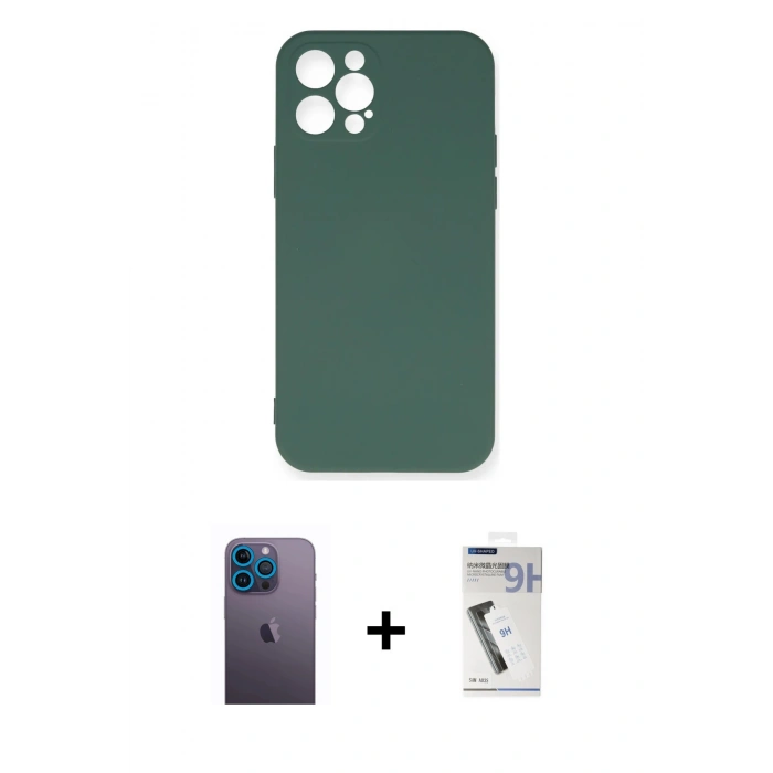 MARSİLYAN™- iPhone 12 Pro Max Kılıf Ahenk Serisi - Şeffaf Uv Polymer Nano Ekran Koruyucu + Neon Fosforlu Kamera Lens - MI