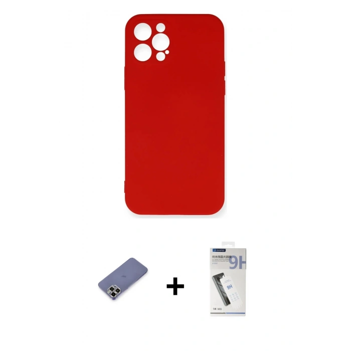 MARSİLYAN™- iPhone 12 Pro Max Kılıf Ahenk Serisi - Şeffaf Uv Polymer Nano Ekran Koruyucu + Metal Kamera Lens Koruma Cam - GD