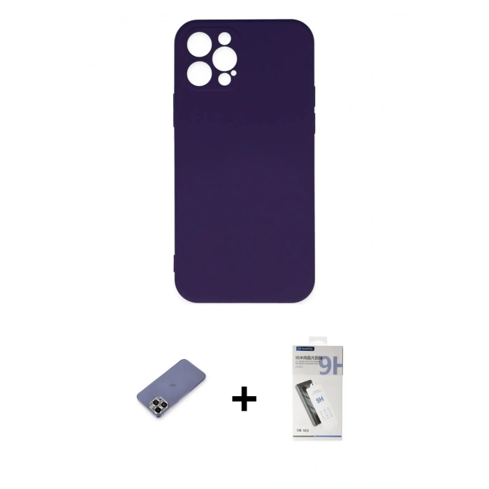 MARSİLYAN™- iPhone 12 Pro Max Kılıf Ahenk Serisi - Şeffaf Uv Polymer Nano Ekran Koruyucu + Metal Kamera Lens Koruma Cam - GD