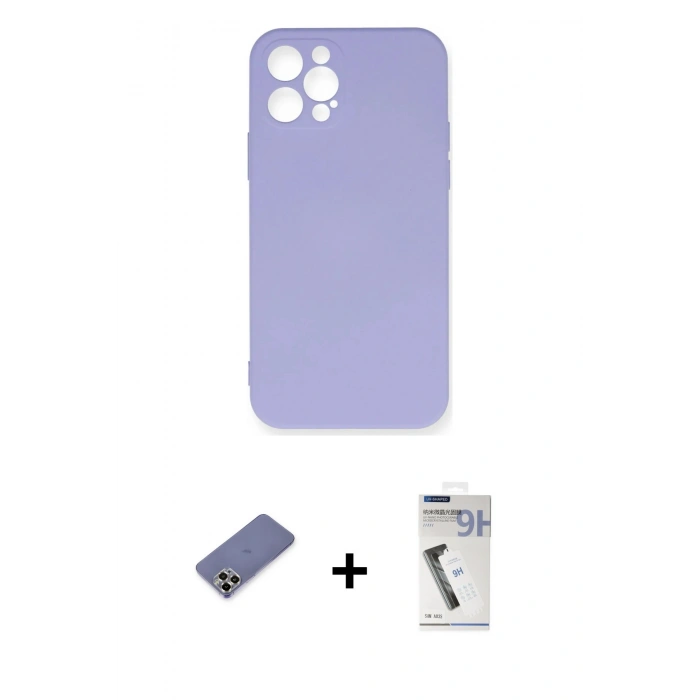 MARSİLYAN™- iPhone 12 Pro Max Kılıf Ahenk Serisi - Şeffaf Uv Polymer Nano Ekran Koruyucu + Metal Kamera Lens Koruma Cam - GD