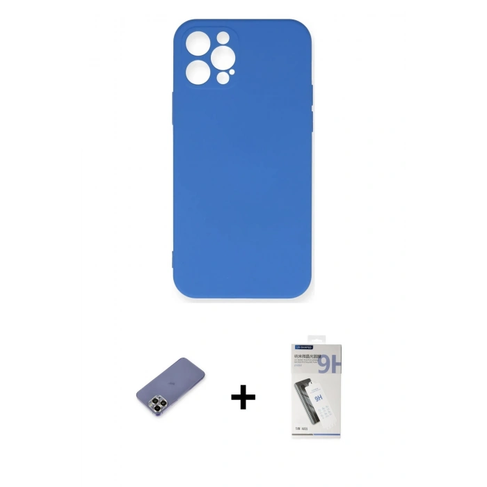 MARSİLYAN™- iPhone 12 Pro Max Kılıf Ahenk Serisi - Şeffaf Uv Polymer Nano Ekran Koruyucu + Metal Kamera Lens Koruma Cam - GD