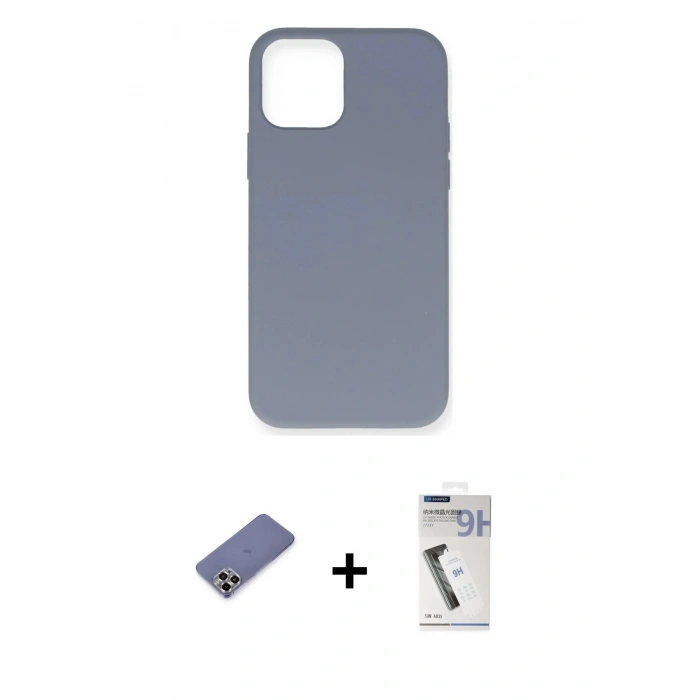 MARSİLYAN™- iPhone 12 Pro Max Kılıf Ahenk Serisi - Şeffaf Uv Polymer Nano Ekran Koruyucu + Metal Kamera Lens Koruma Cam - GD