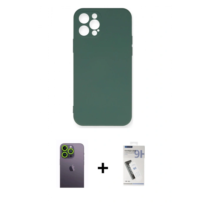 MARSİLYAN™- iPhone 12 Pro Max Kılıf Ahenk Serisi - Şeffaf Uv Polymer Nano Ekran Koruyucu + Neon Fosforlu Kamera Lens - YL
