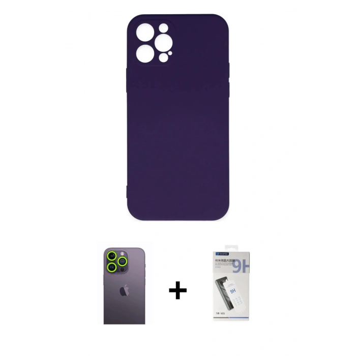 MARSİLYAN™- iPhone 12 Pro Max Kılıf Ahenk Serisi - Şeffaf Uv Polymer Nano Ekran Koruyucu + Neon Fosforlu Kamera Lens - YL