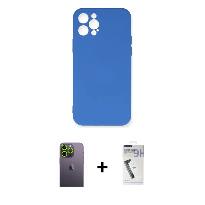 MARSİLYAN™- iPhone 12 Pro Max Kılıf Ahenk Serisi - Şeffaf Uv Polymer Nano Ekran Koruyucu + Neon Fosforlu Kamera Lens - YL