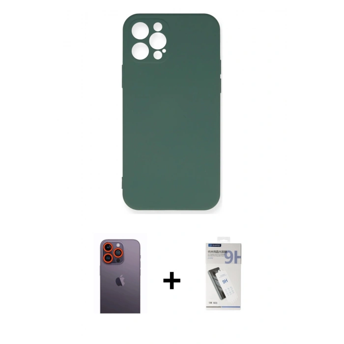 MARSİLYAN™- iPhone 12 Pro Max Kılıf Ahenk Serisi - Şeffaf Uv Polymer Nano Ekran Koruyucu + Neon Fosforlu Kamera Lens - TU