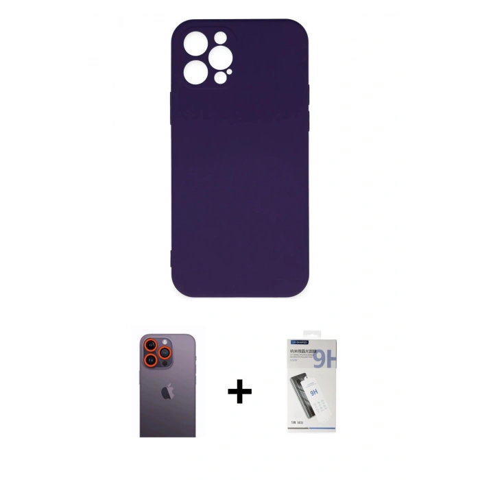 MARSİLYAN™- iPhone 12 Pro Max Kılıf Ahenk Serisi - Şeffaf Uv Polymer Nano Ekran Koruyucu + Neon Fosforlu Kamera Lens - TU