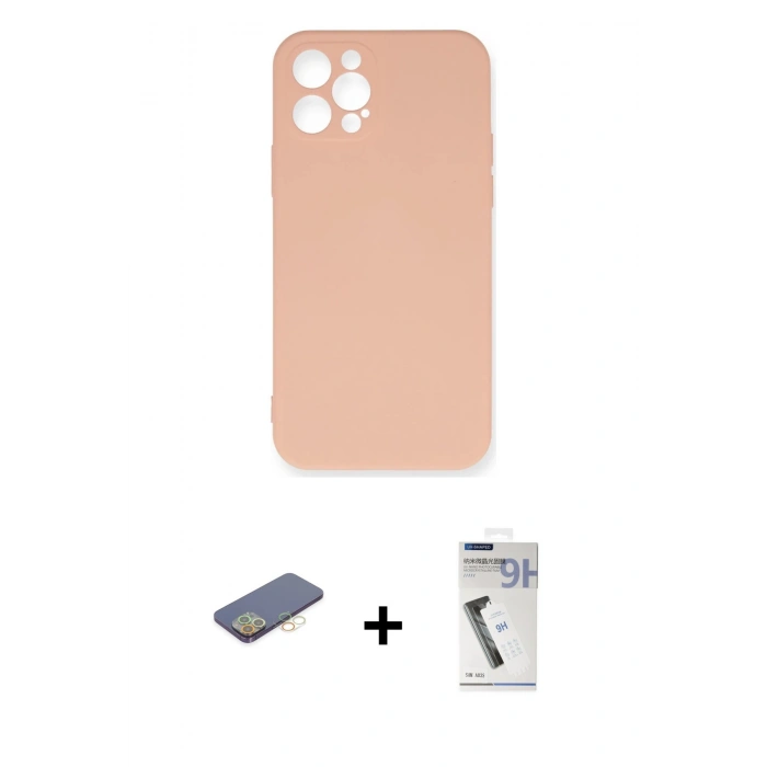 MARSİLYAN™- iPhone 12 Pro Max Kılıf Ahenk Serisi - Şeffaf Uv Polymer Nano Ekran Koruyucu + Renkli Kamera Lens Koruma Cam - SI