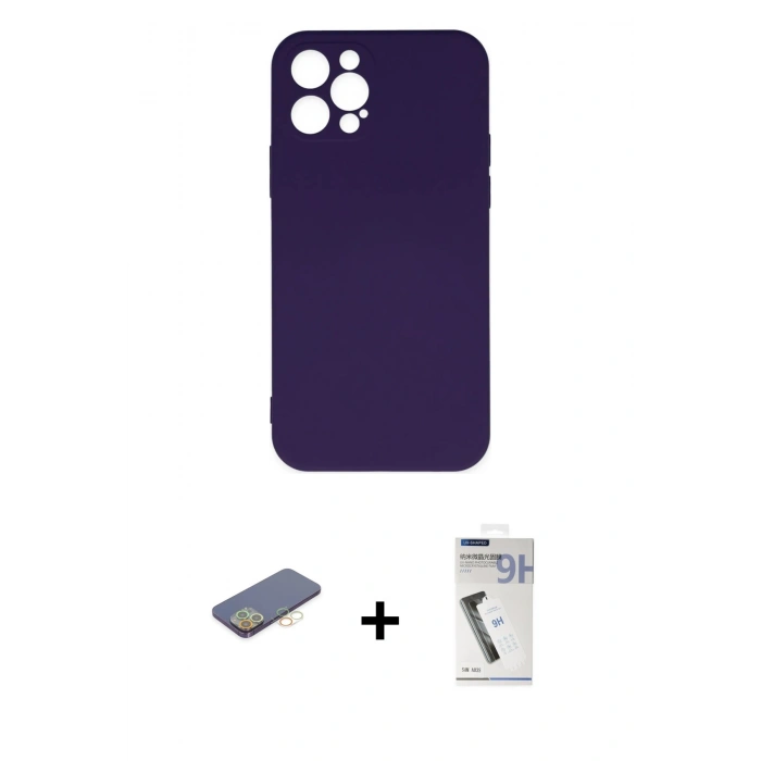 MARSİLYAN™- iPhone 12 Pro Max Kılıf Ahenk Serisi - Şeffaf Uv Polymer Nano Ekran Koruyucu + Renkli Kamera Lens Koruma Cam - SI