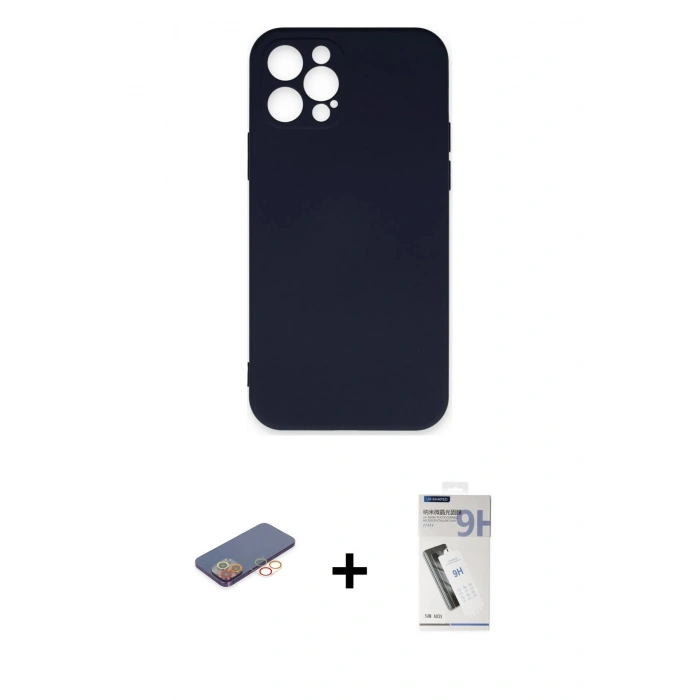 MARSİLYAN™- iPhone 12 Pro Max Kılıf Ahenk Serisi - Şeffaf Uv Polymer Nano Ekran Koruyucu + Renkli Kamera Lens Koruma Cam - TU