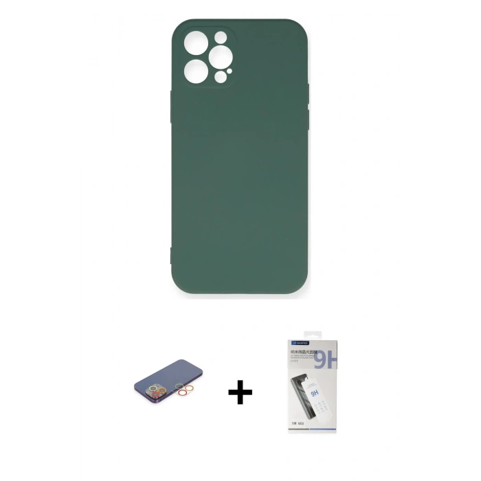 MARSİLYAN™- iPhone 12 Pro Max Kılıf Ahenk Serisi - Şeffaf Uv Polymer Nano Ekran Koruyucu + Renkli Kamera Lens Koruma Cam - TU