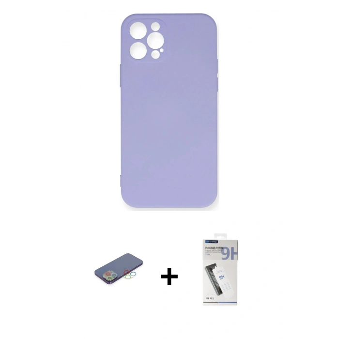 MARSİLYAN™- iPhone 12 Pro Max Kılıf Ahenk Serisi - Şeffaf Uv Polymer Nano Ekran Koruyucu + Renkli Kamera Lens Koruma Cam - MI