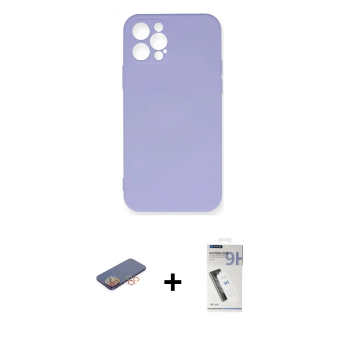 MARSİLYAN™- iPhone 12 Pro Max Kılıf Ahenk Serisi - Şeffaf Uv Polymer Nano Ekran Koruyucu + Renkli Kamera Lens Koruma Cam - TU