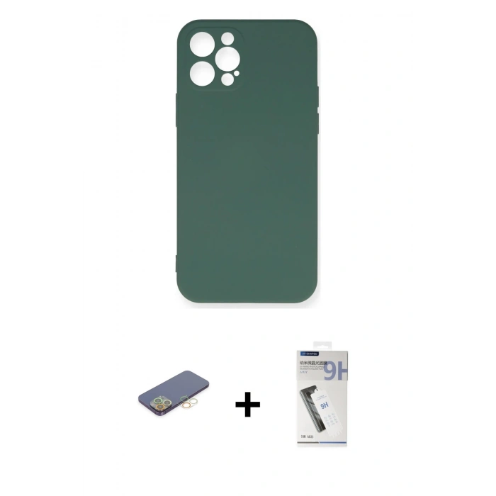 MARSİLYAN™- iPhone 12 Pro Max Kılıf Ahenk Serisi - Şeffaf Uv Polymer Nano Ekran Koruyucu + Renkli Kamera Lens Koruma Cam - SI