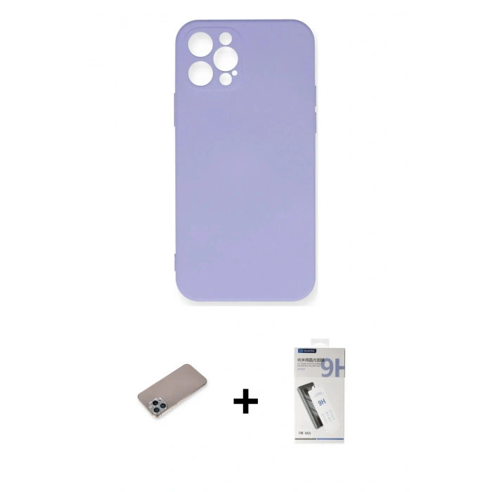 MARSİLYAN™- iPhone 12 Pro Max Kılıf Ahenk Serisi - Şeffaf Uv Polymer Nano Ekran Koruyucu + Shine Kamera Lens Koruma Cam - SABE