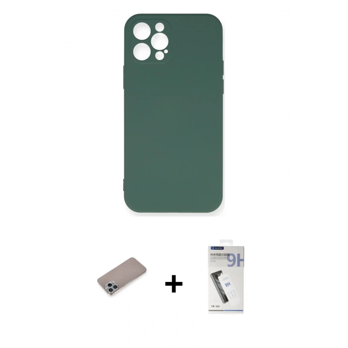 MARSİLYAN™- iPhone 12 Pro Max Kılıf Ahenk Serisi - Şeffaf Uv Polymer Nano Ekran Koruyucu + Shine Kamera Lens Koruma Cam - SABE