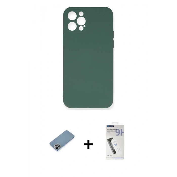 MARSİLYAN™- iPhone 12 Pro Max Kılıf Ahenk Serisi - Şeffaf Uv Polymer Nano Ekran Koruyucu + Shine Kamera Lens Koruma Cam - GI