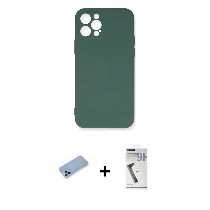MARSİLYAN™- iPhone 12 Pro Max Kılıf Ahenk Serisi - Şeffaf Uv Polymer Nano Ekran Koruyucu + Shine Kamera Lens Koruma Cam - MI