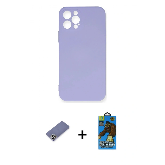 MARSİLYAN™- iPhone 12 Pro Max Kılıf Ahenk Serisi - Siyah 18D Cam Ekran Koruyucu + Metal Kamera Lens Koruma Cam - GD