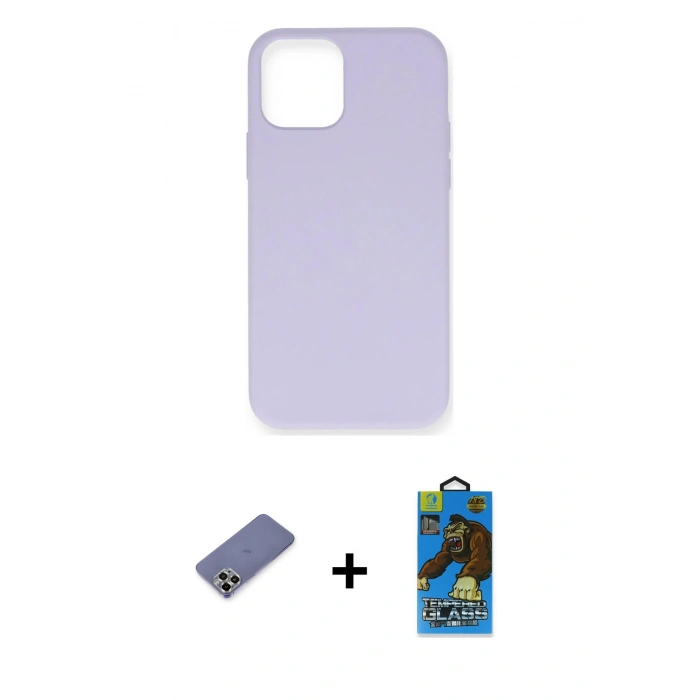 MARSİLYAN™- iPhone 12 Pro Max Kılıf Ahenk Serisi - Siyah 18D Cam Ekran Koruyucu + Metal Kamera Lens Koruma Cam - GD