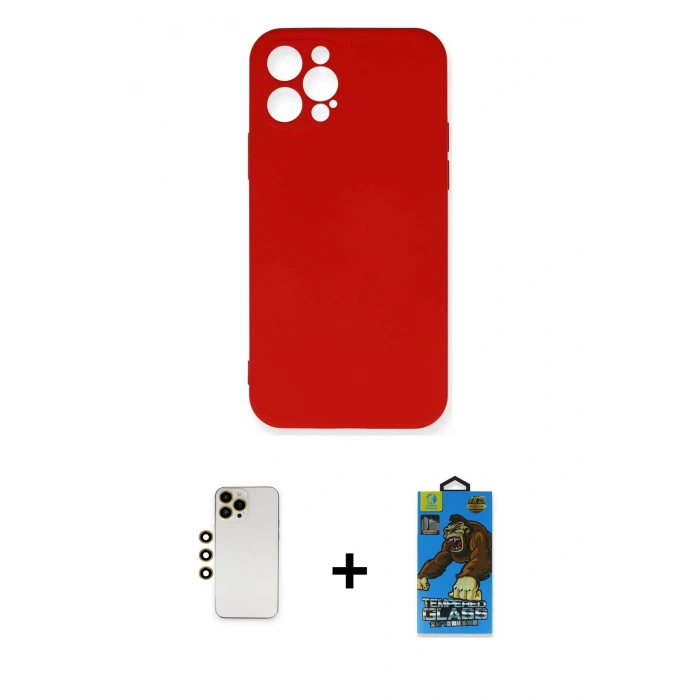 MARSİLYAN™- iPhone 12 Pro Max Kılıf Ahenk Serisi - Siyah 18D Cam Ekran Koruyucu + Shine Kamera Lens - GD