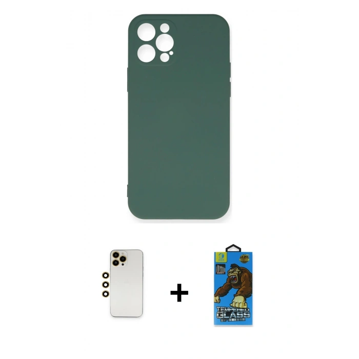 MARSİLYAN™- iPhone 12 Pro Max Kılıf Ahenk Serisi - Siyah 18D Cam Ekran Koruyucu + Shine Kamera Lens - GD
