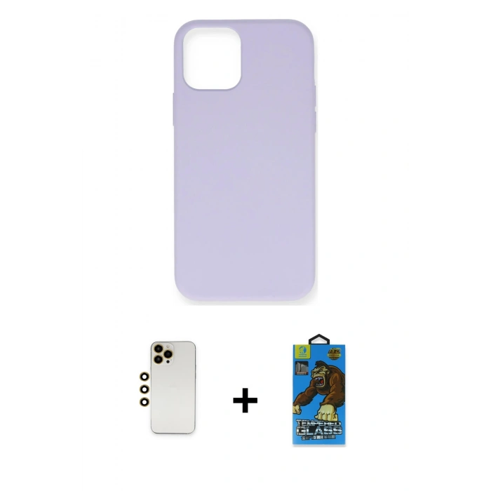 MARSİLYAN™- iPhone 12 Pro Max Kılıf Ahenk Serisi - Siyah 18D Cam Ekran Koruyucu + Shine Kamera Lens - GD