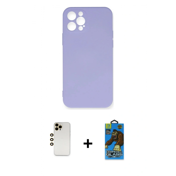 MARSİLYAN™- iPhone 12 Pro Max Kılıf Ahenk Serisi - Siyah 18D Cam Ekran Koruyucu + Shine Kamera Lens - GD
