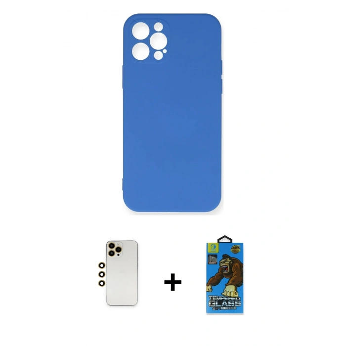 MARSİLYAN™- iPhone 12 Pro Max Kılıf Ahenk Serisi - Siyah 18D Cam Ekran Koruyucu + Shine Kamera Lens - GD