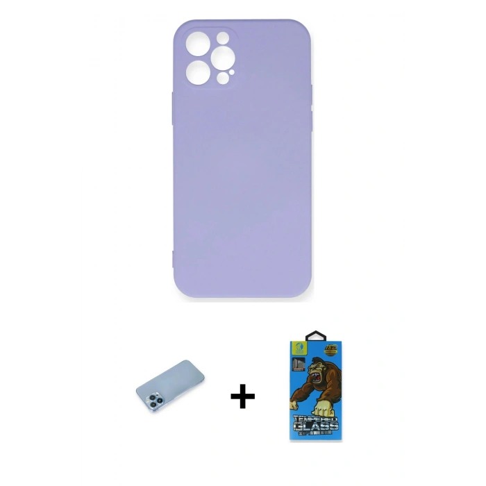 MARSİLYAN™- iPhone 12 Pro Max Kılıf Ahenk Serisi - Siyah 18D Cam Ekran Koruyucu + Shine Kamera Lens Koruma Cam - MI