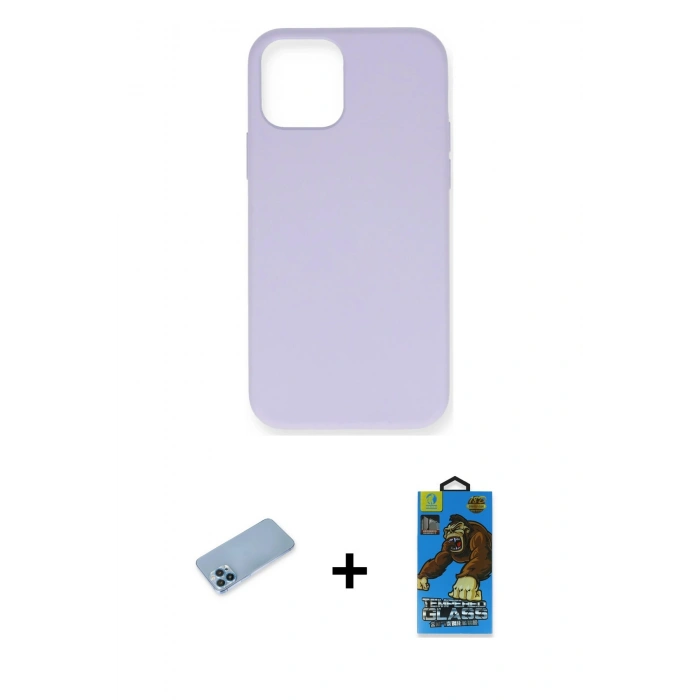 MARSİLYAN™- iPhone 12 Pro Max Kılıf Ahenk Serisi - Siyah 18D Cam Ekran Koruyucu + Shine Kamera Lens Koruma Cam - MI