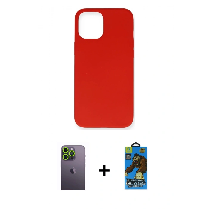 MARSİLYAN™- iPhone 12 Pro Max Kılıf Ahenk Serisi - Siyah 18D Cam Ekran Koruyucu + Neon Fosforlu Kamera Lens - YL